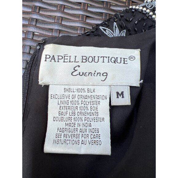 Vintage Black Beaded & Silver Floral Embroidered Short-Sleeve Top With Intricate - Picture 10 of 12